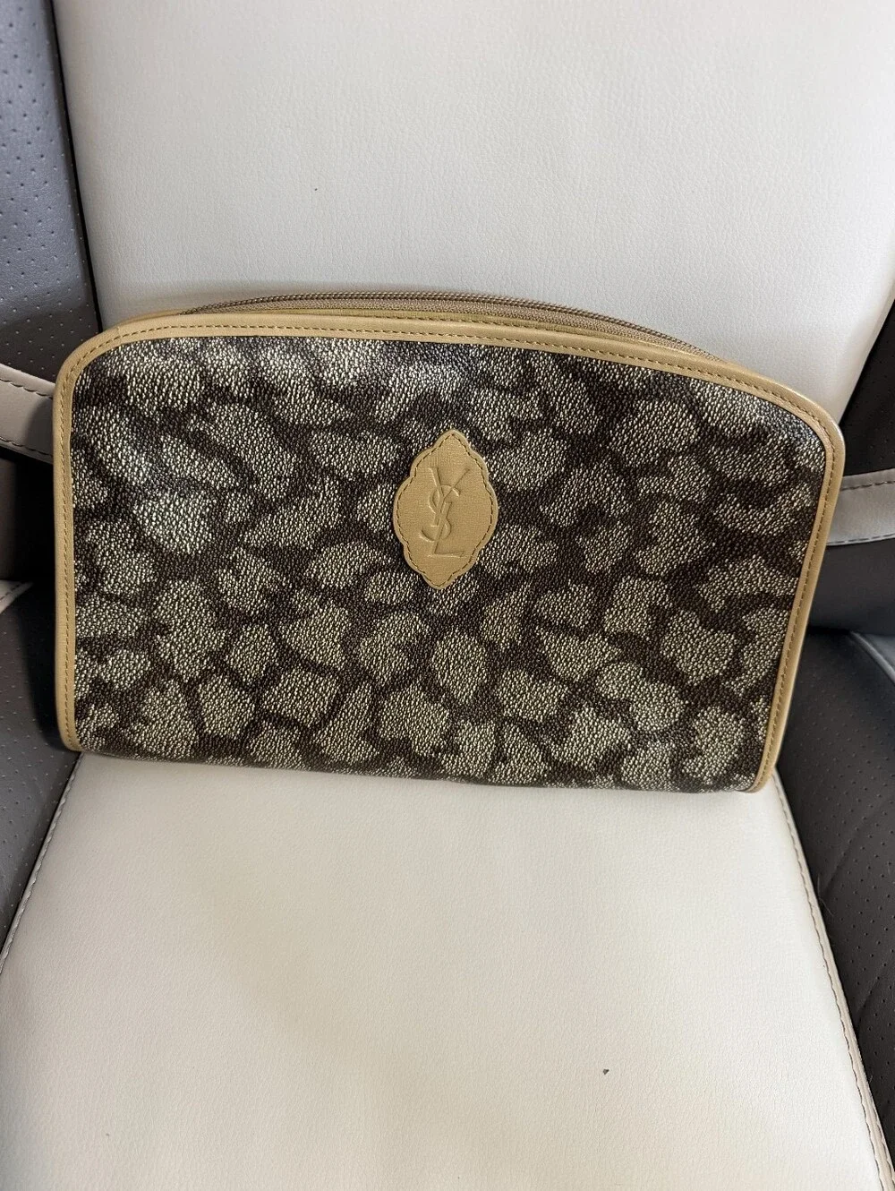 Yves Saint Laurent Black and Tan Patterned Wristlet Clutch